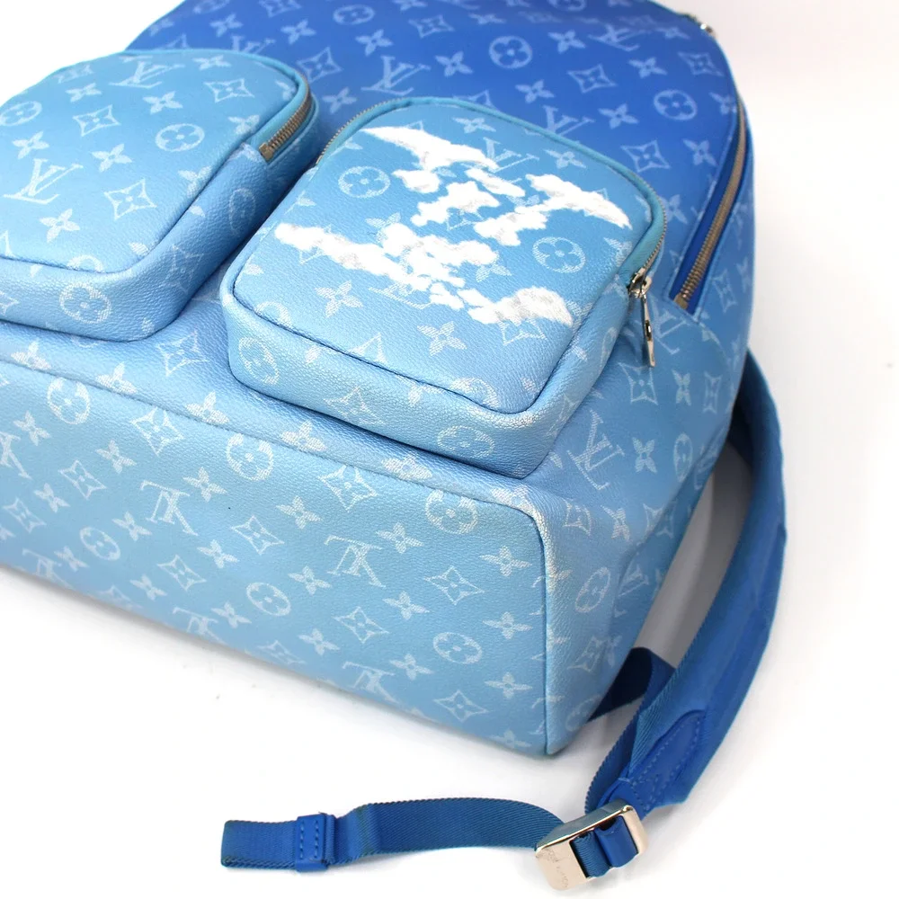 Louis Vuitton Blue Tonal White Monogram Cloud Backpack Coated Canvas Leather Bag